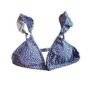 J.Crew Womens Blue Floral Triangle Bikini Top  XL Adjustable Ties Padded Cups